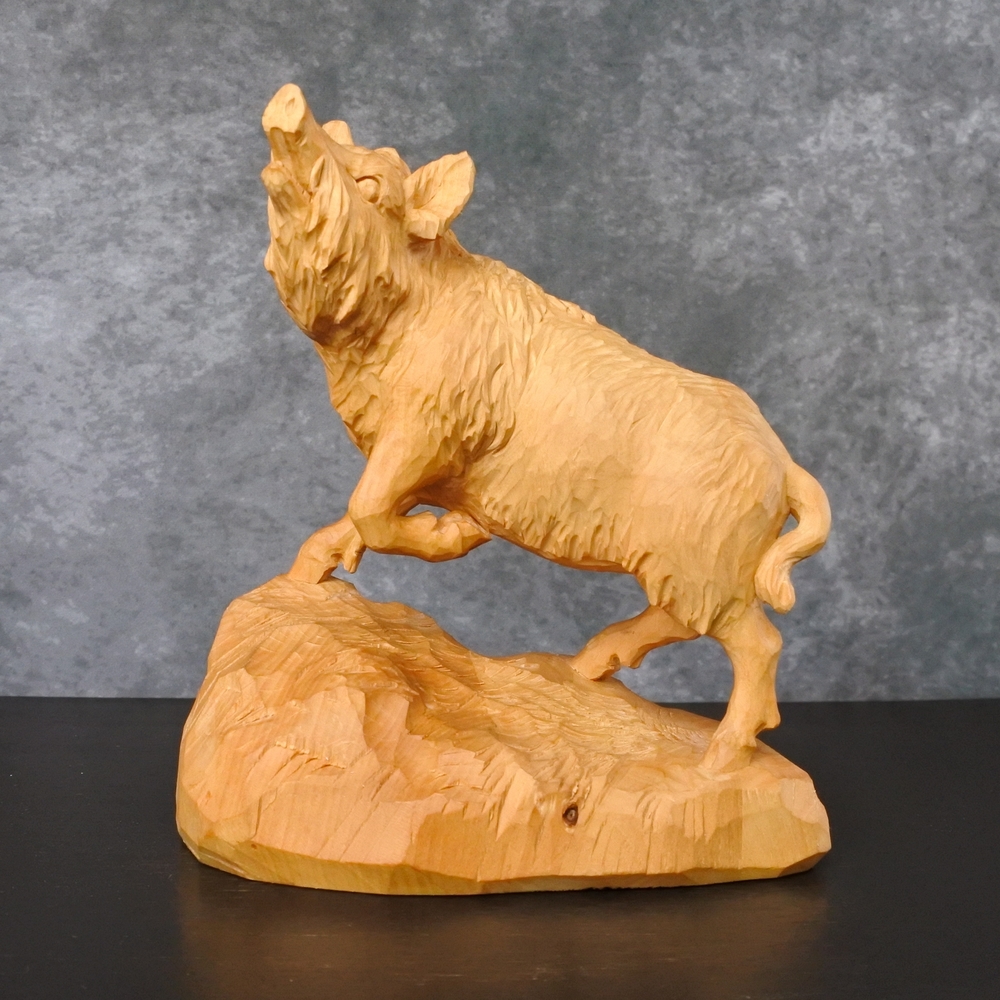 Vintage Black Forest Wild Boar Pig Wood Carving Sculpture Rustic Lodge Decor